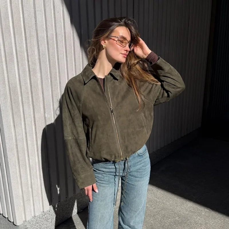 Women's Relaxed Suede Bomber Jacket