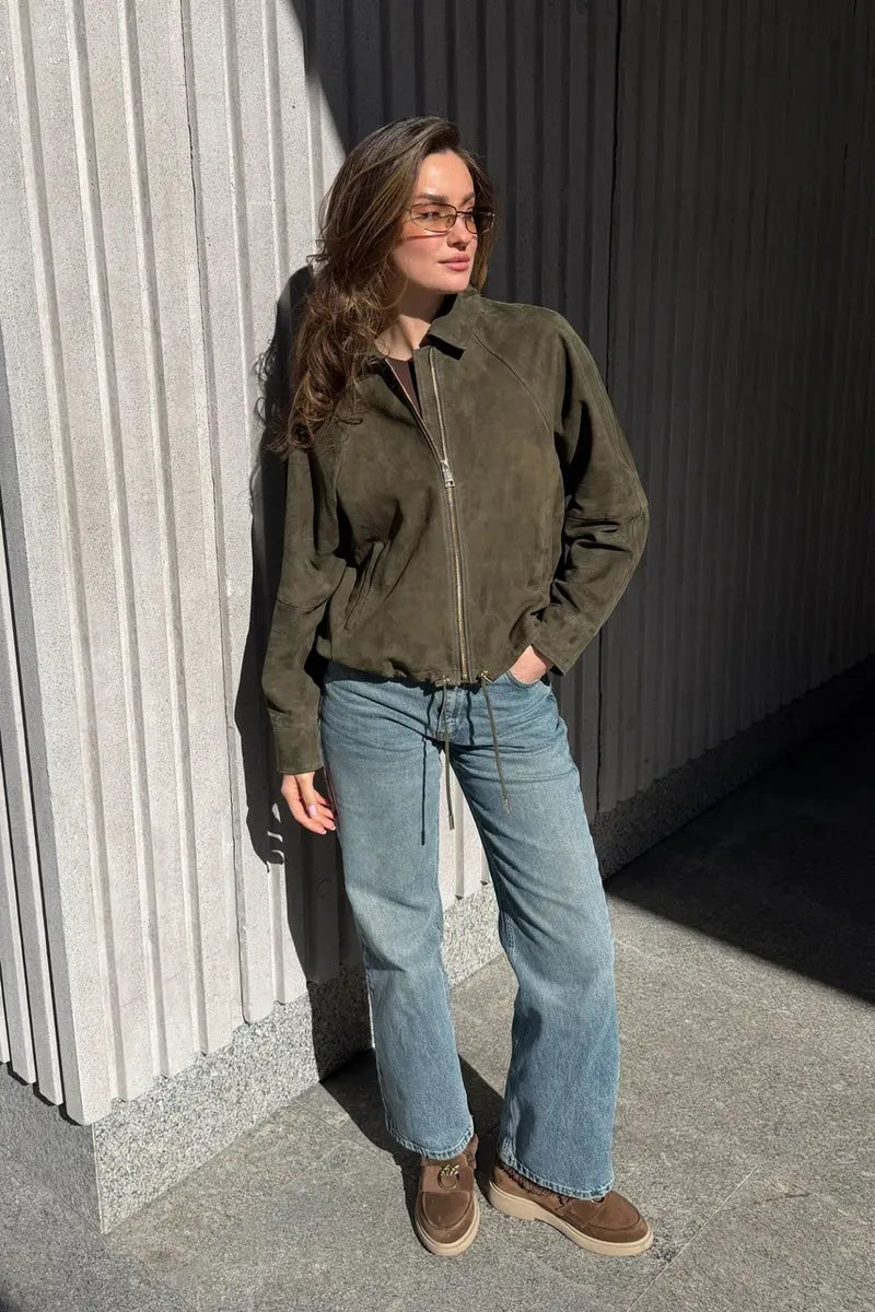 Women's Relaxed Suede Bomber Jacket