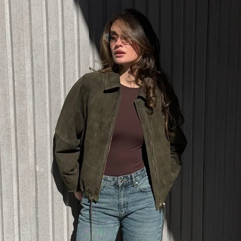 Women's Relaxed Suede Bomber Jacket