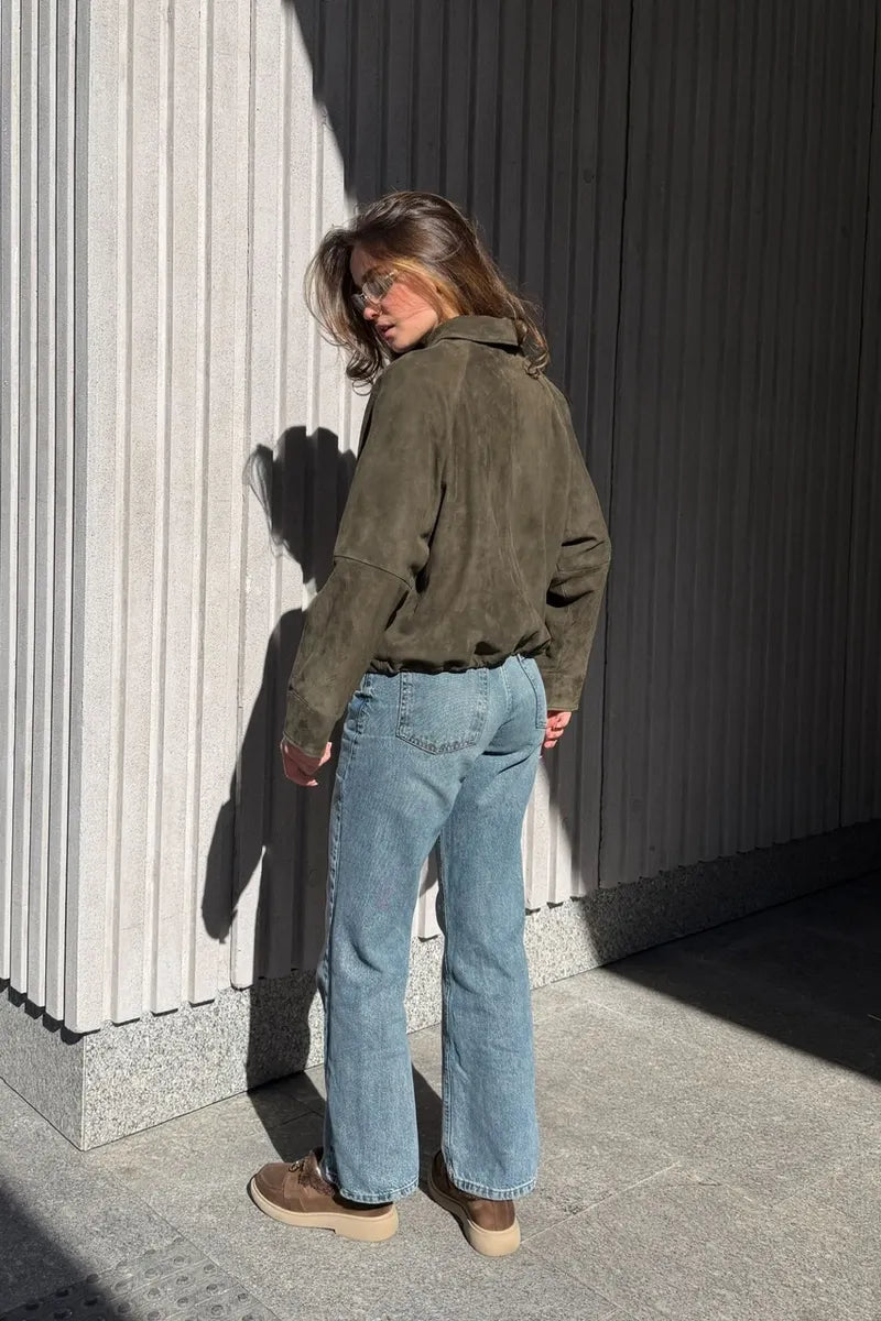 Women's Relaxed Suede Bomber Jacket
