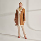 Women's Shearling-Lined Mid-Length Suede Coat with Snap Sleeves