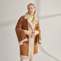 Women's Shearling-Lined Mid-Length Suede Coat with Snap Sleeves