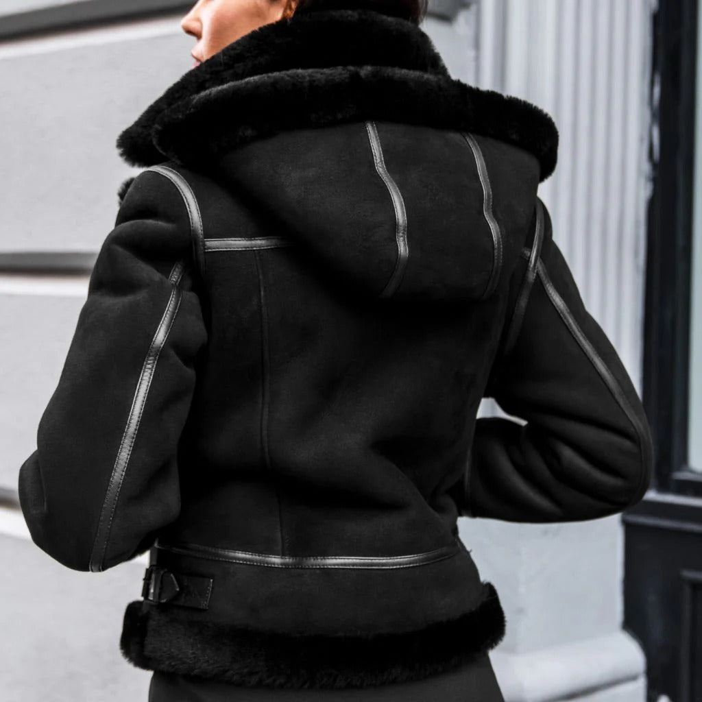 Women's Brown Shearling Leather Jacket — Handmade Real Leather Jacket