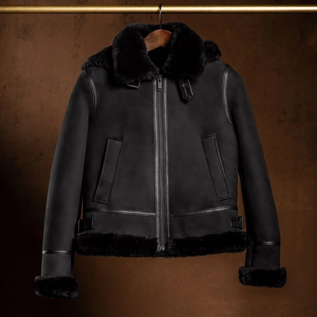 Women's Brown Shearling Leather Jacket — Handmade Real Leather Jacket
