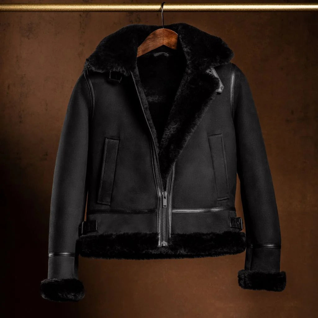 Women's Brown Shearling Leather Jacket — Handmade Real Leather Jacket