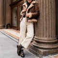 Women's Brown Shearling Leather Jacket — Handmade Real Leather Jacket