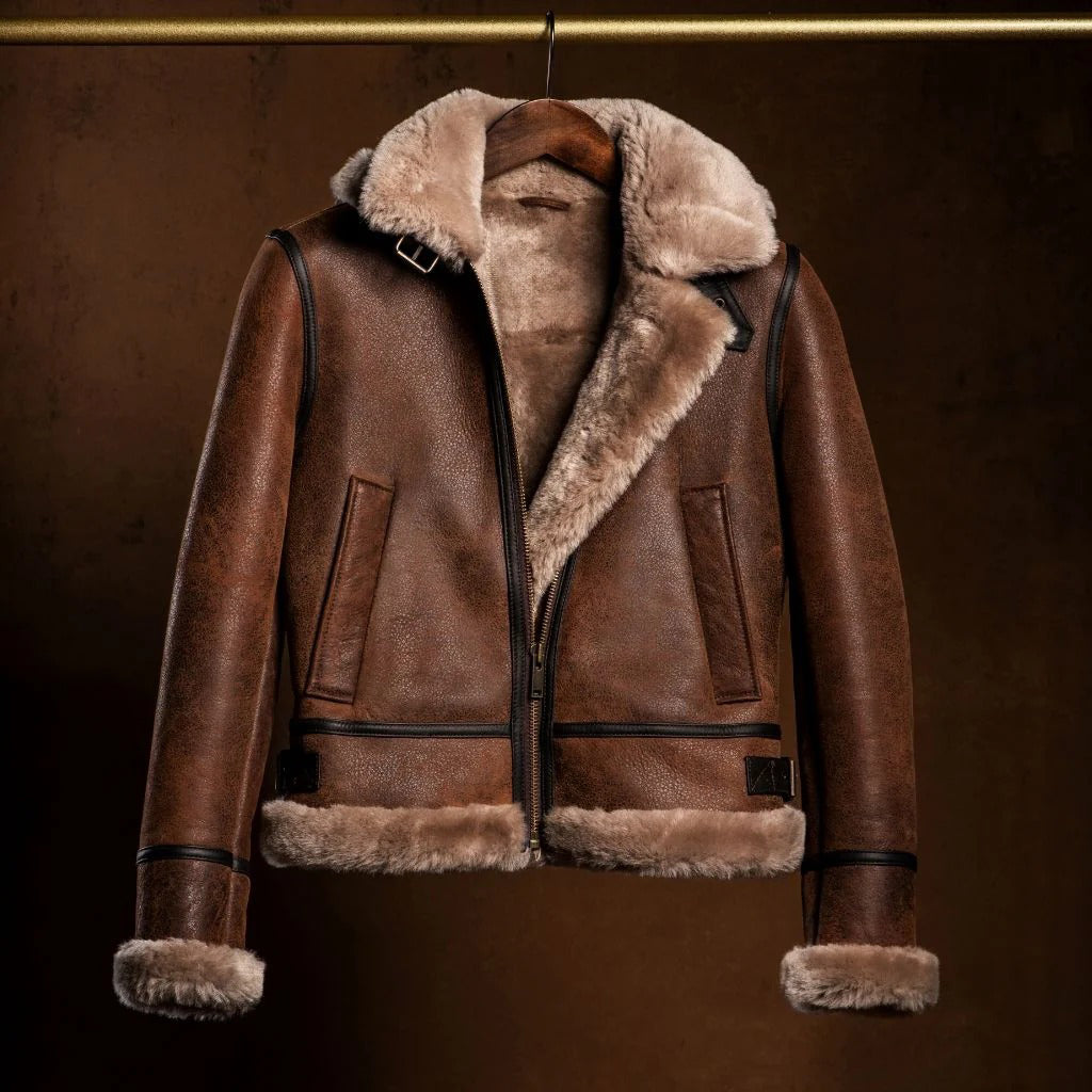 Women's Brown Shearling Leather Jacket — Handmade Real Leather Jacket