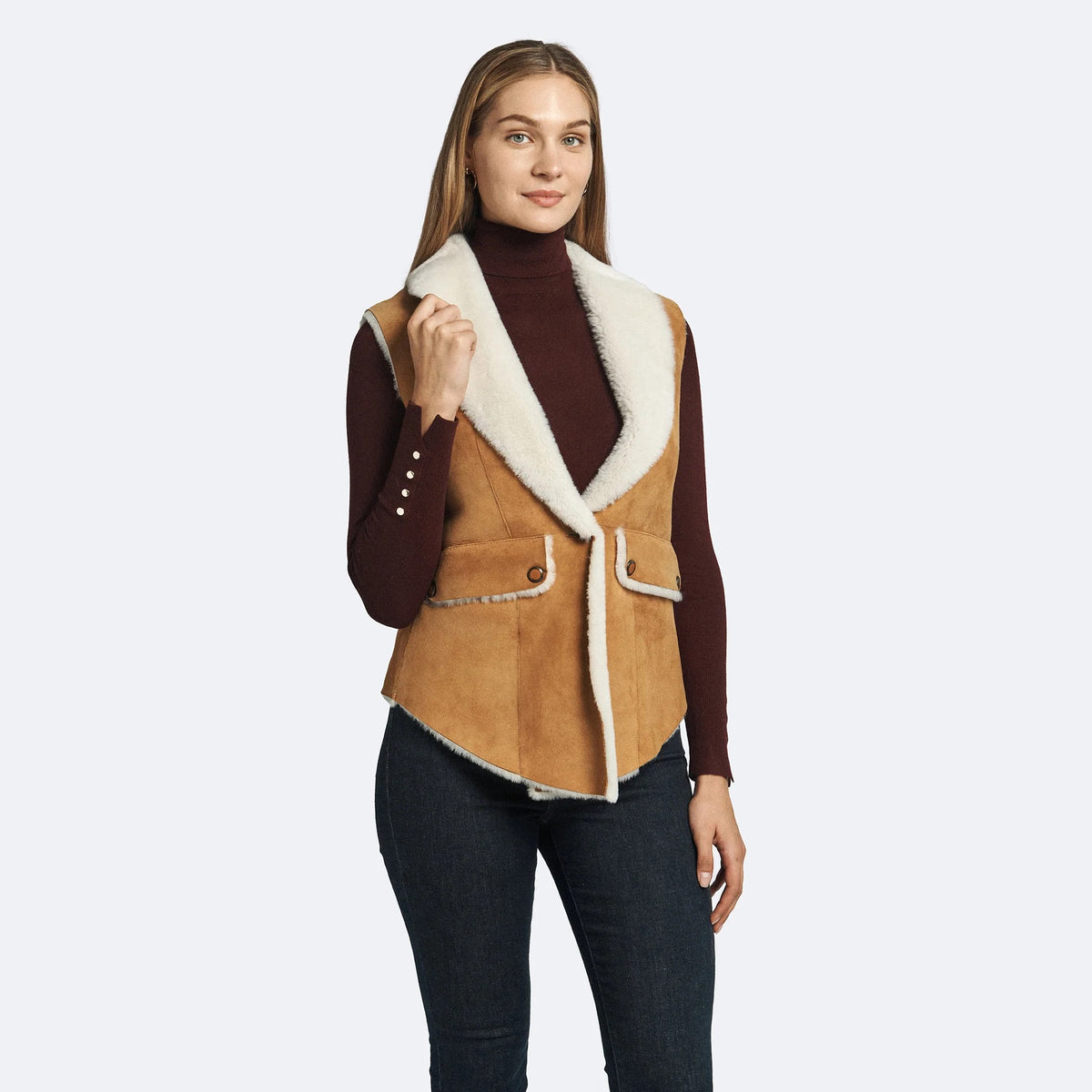 Women's Shearling Leather Vest - Fox-Fur Lined Winter Vest