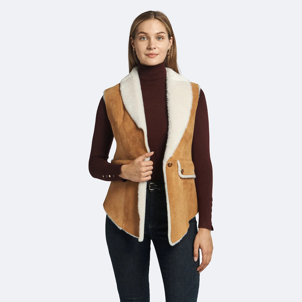 Women's Shearling Leather Vest - Fox-Fur Lined Winter Vest