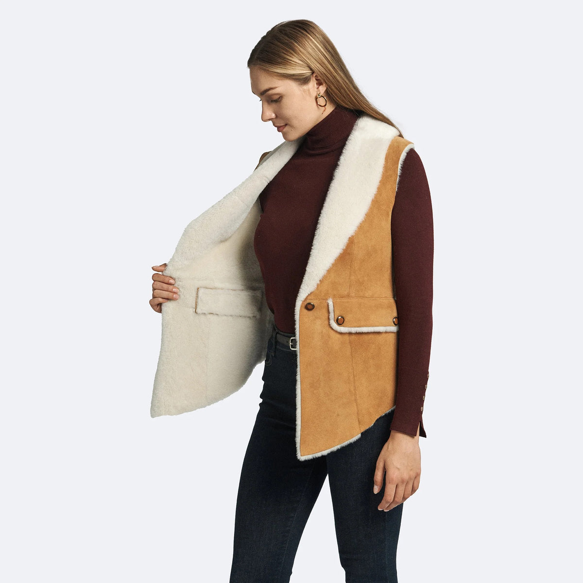 Women's Shearling Leather Vest - Fox-Fur Lined Winter Vest