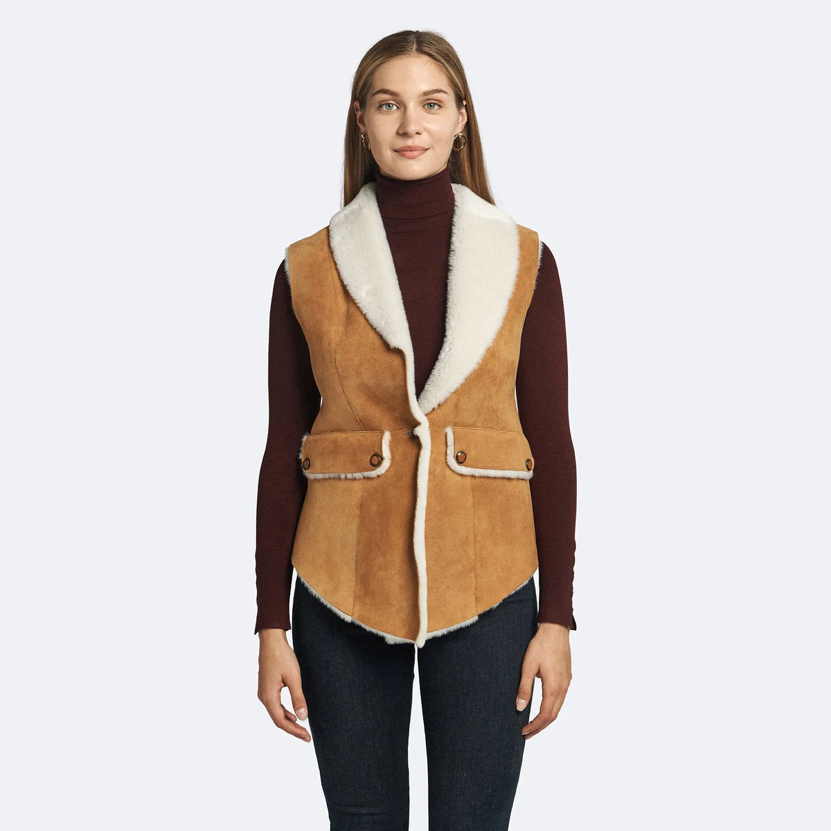 Women's Shearling Leather Vest - Fox-Fur Lined Winter Vest