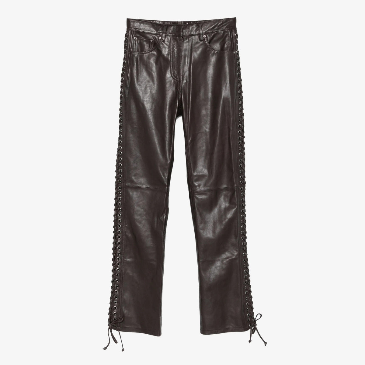 Women's Side Lace Up Straight Leg Leather Pants