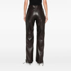 Women's Side Lace Up Straight Leg Leather Pants