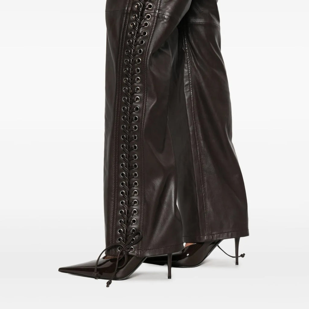 Women's Side Lace Up Straight Leg Leather Pants