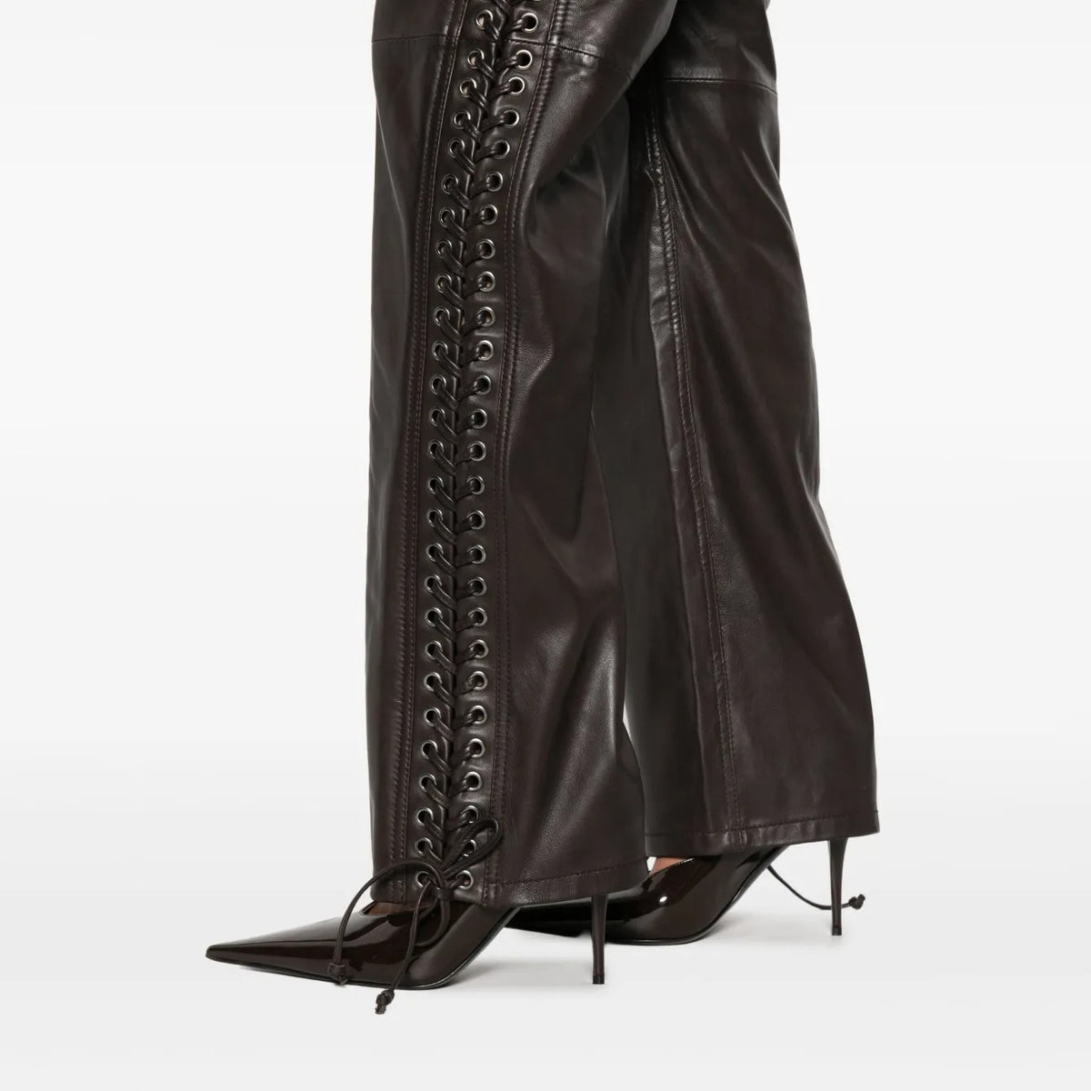 Women's Side Lace Up Straight Leg Leather Pants