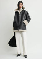 Women's Signature Shearling Jacket — Black Oversized Sheepskin Coat