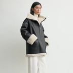 Women's Signature Shearling Jacket — Black Oversized Sheepskin Coat