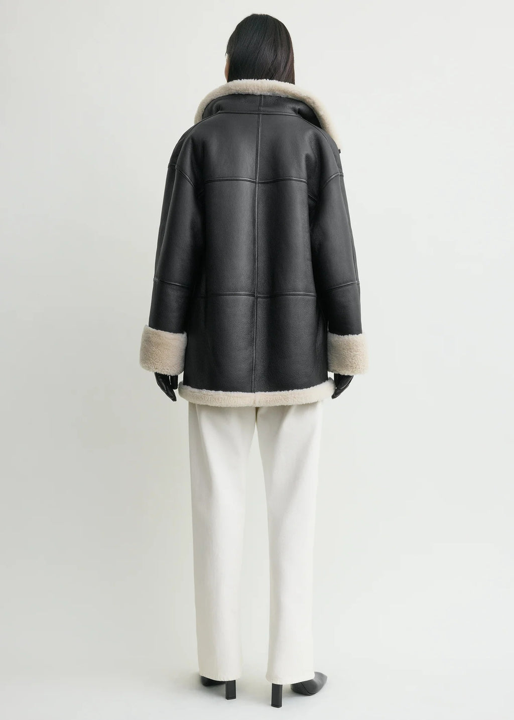 Women's Signature Shearling Jacket — Black Oversized Sheepskin Coat