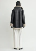 Women's Signature Shearling Jacket — Black Oversized Sheepskin Coat