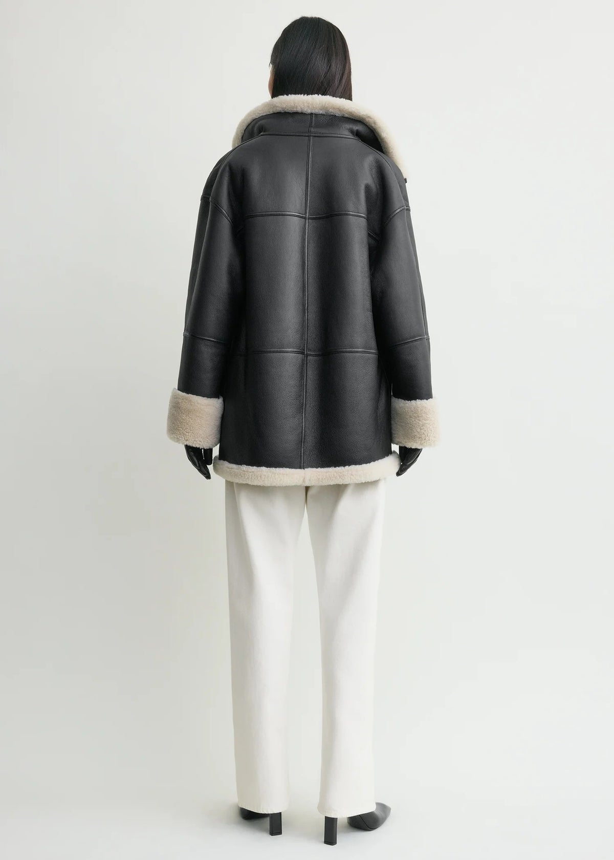 Women's Signature Shearling Jacket — Black Oversized Sheepskin Coat