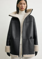 Women's Signature Shearling Jacket — Black Oversized Sheepskin Coat