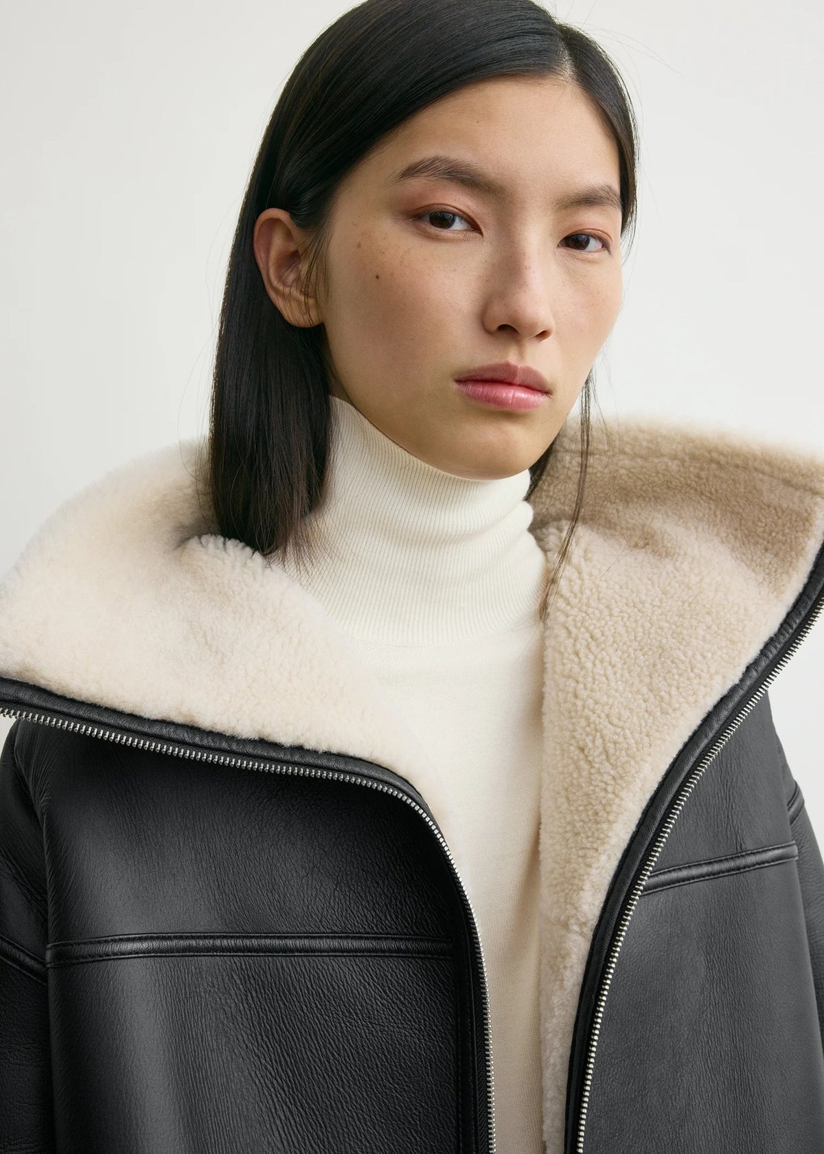 Women's Signature Shearling Jacket — Black Oversized Sheepskin Coat