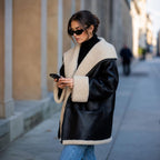 Women's Signature Shearling Jacket — Black Oversized Sheepskin Coat