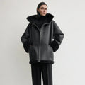 Women's Signature Shearling Jacket — Black Oversized Sheepskin Coat
