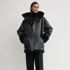 Women's Signature Shearling Jacket — Black Oversized Sheepskin Coat
