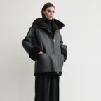 Women's Signature Shearling Jacket — Black Oversized Sheepskin Coat