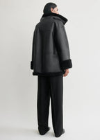 Women's Signature Shearling Jacket — Black Oversized Sheepskin Coat