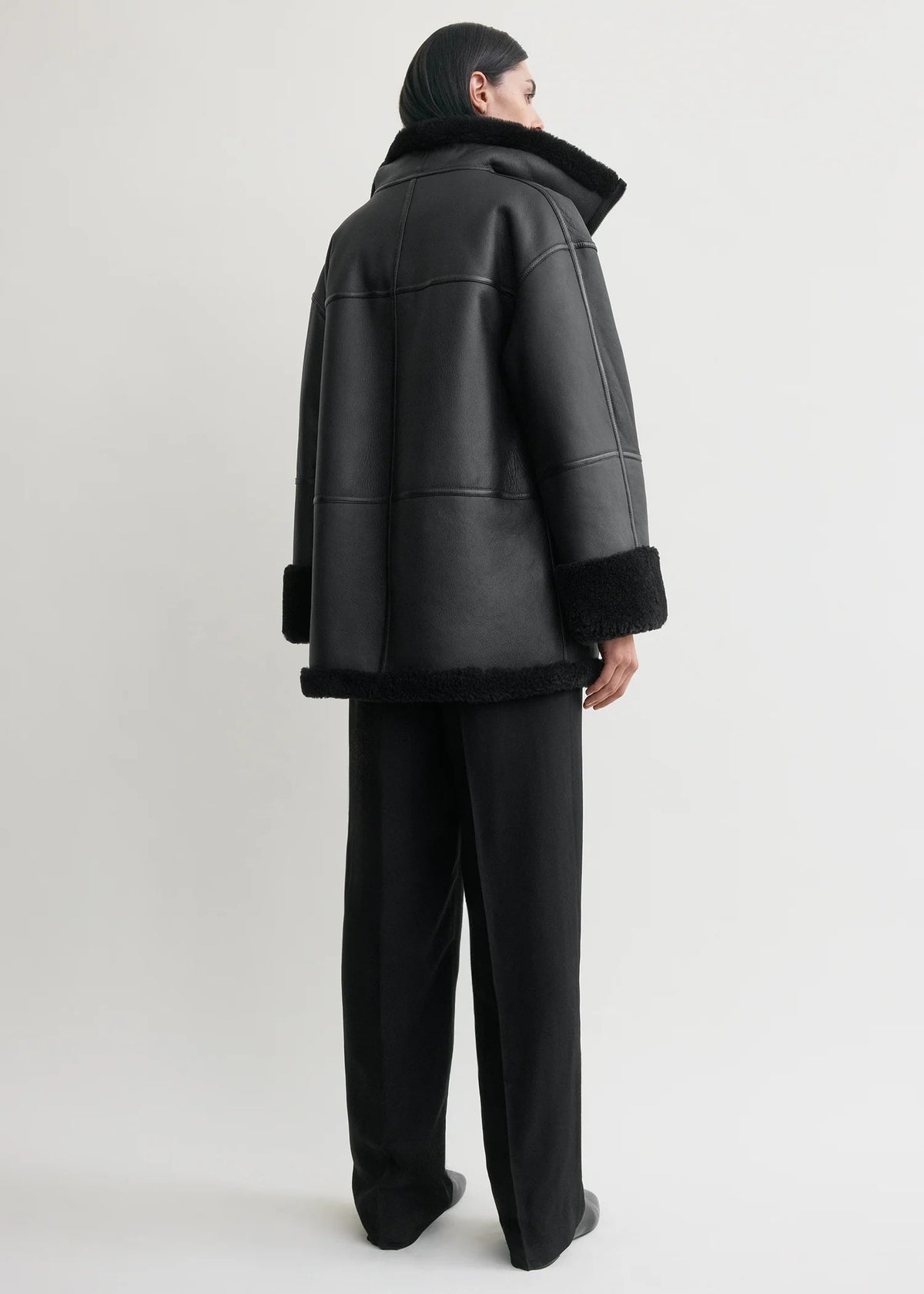 Women's Signature Shearling Jacket — Black Oversized Sheepskin Coat