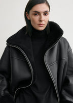 Women's Signature Shearling Jacket — Black Oversized Sheepskin Coat