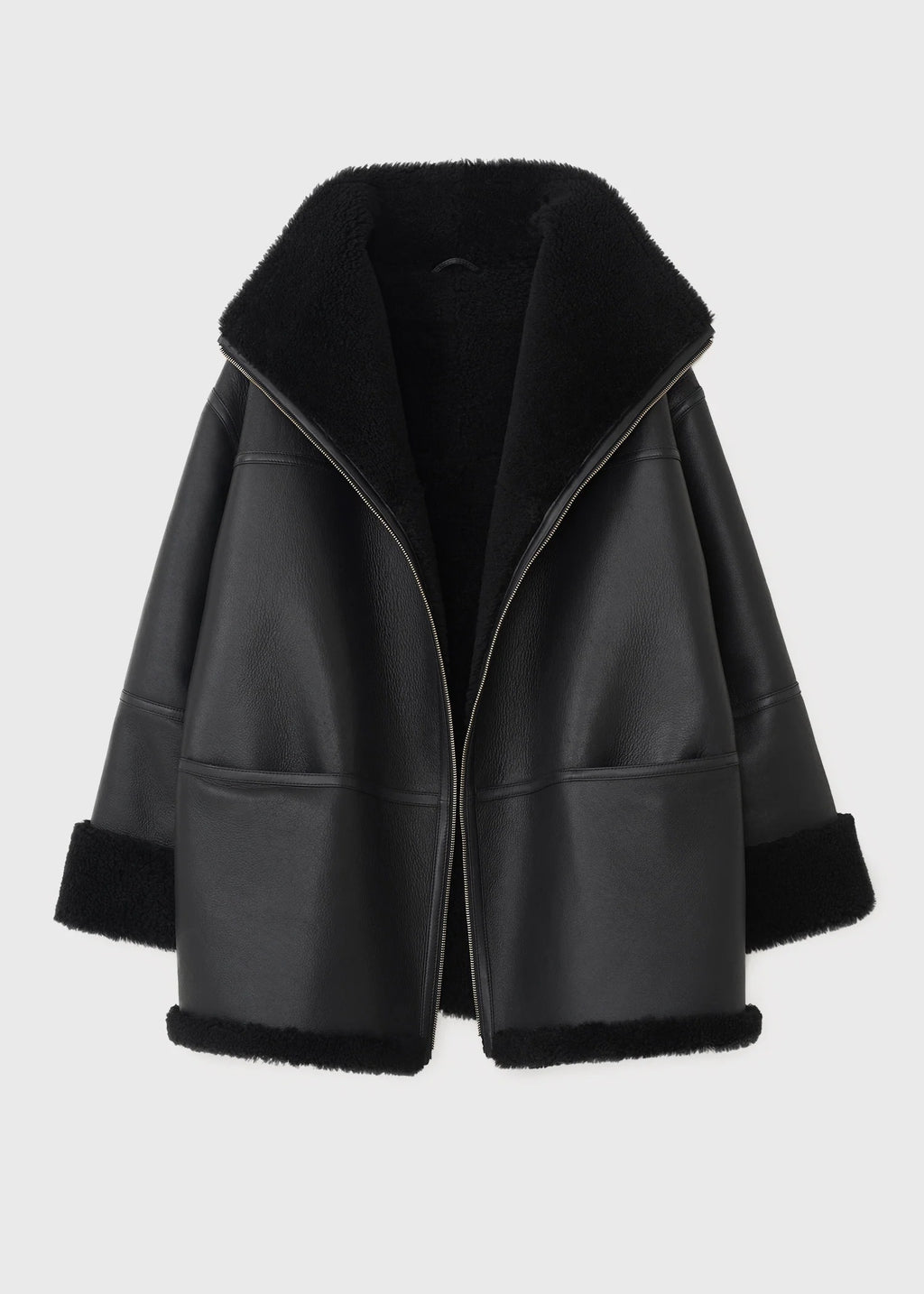 Women's Signature Shearling Jacket — Black Oversized Sheepskin Coat