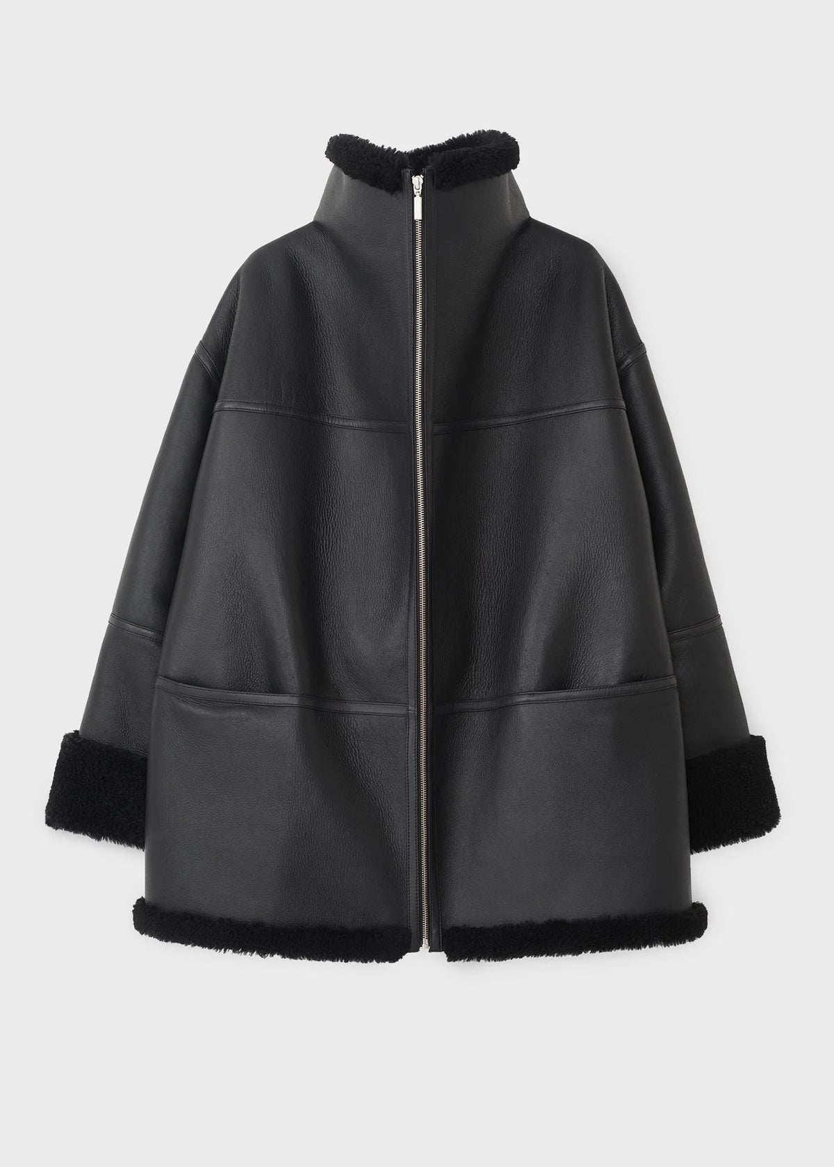 Women's Signature Shearling Jacket — Black Oversized Sheepskin Coat