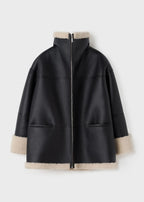 Women's Signature Shearling Jacket — Black Oversized Sheepskin Coat