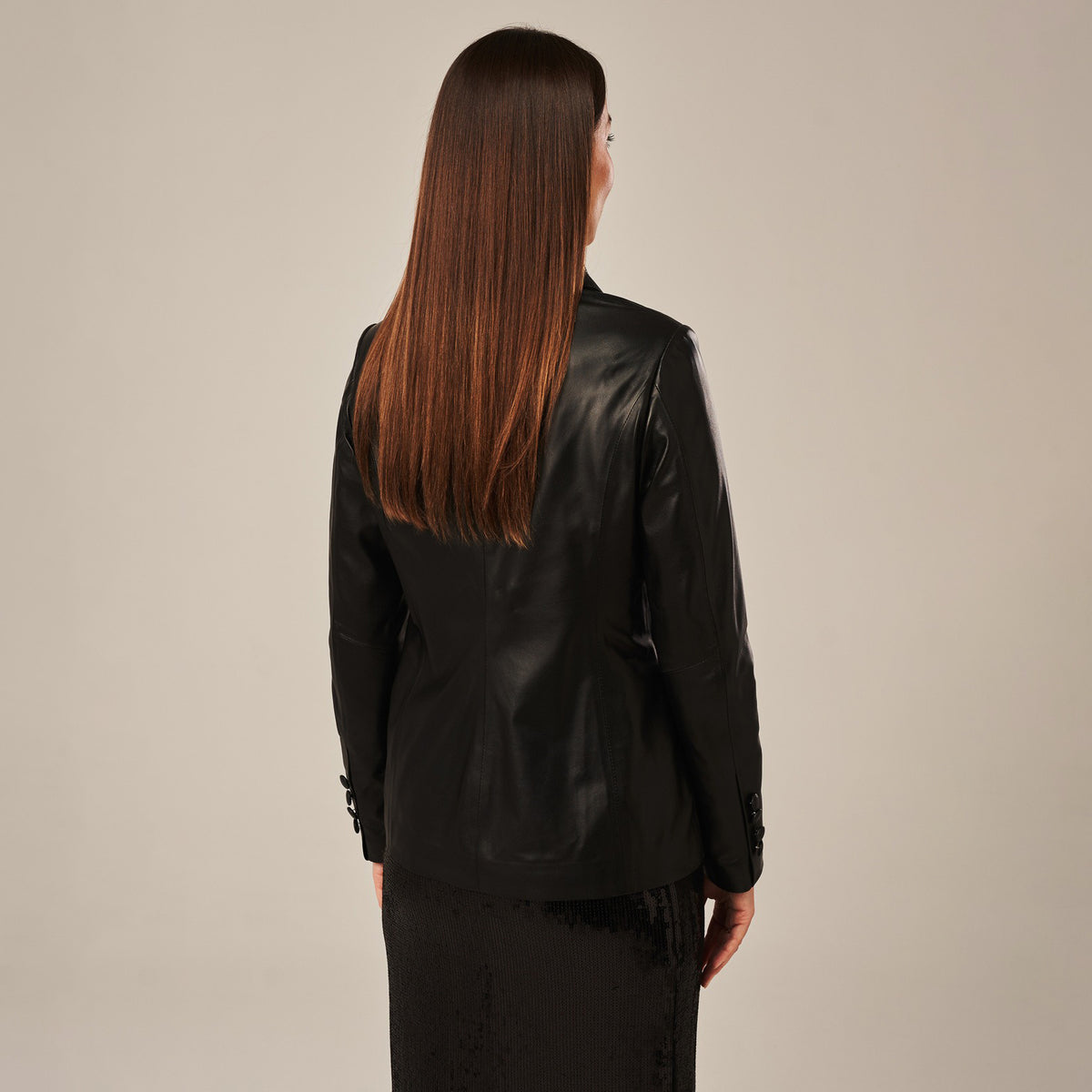 Women's Single-Button Fitted Leather Blazer Jacket
