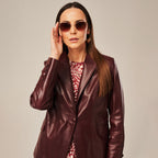 Women's Single-Button Tailored Leather Blazer Jacket