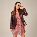 Women's Single-Button Tailored Leather Blazer Jacket