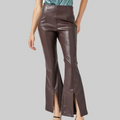 Women's Split Hem Leather Flare Pants