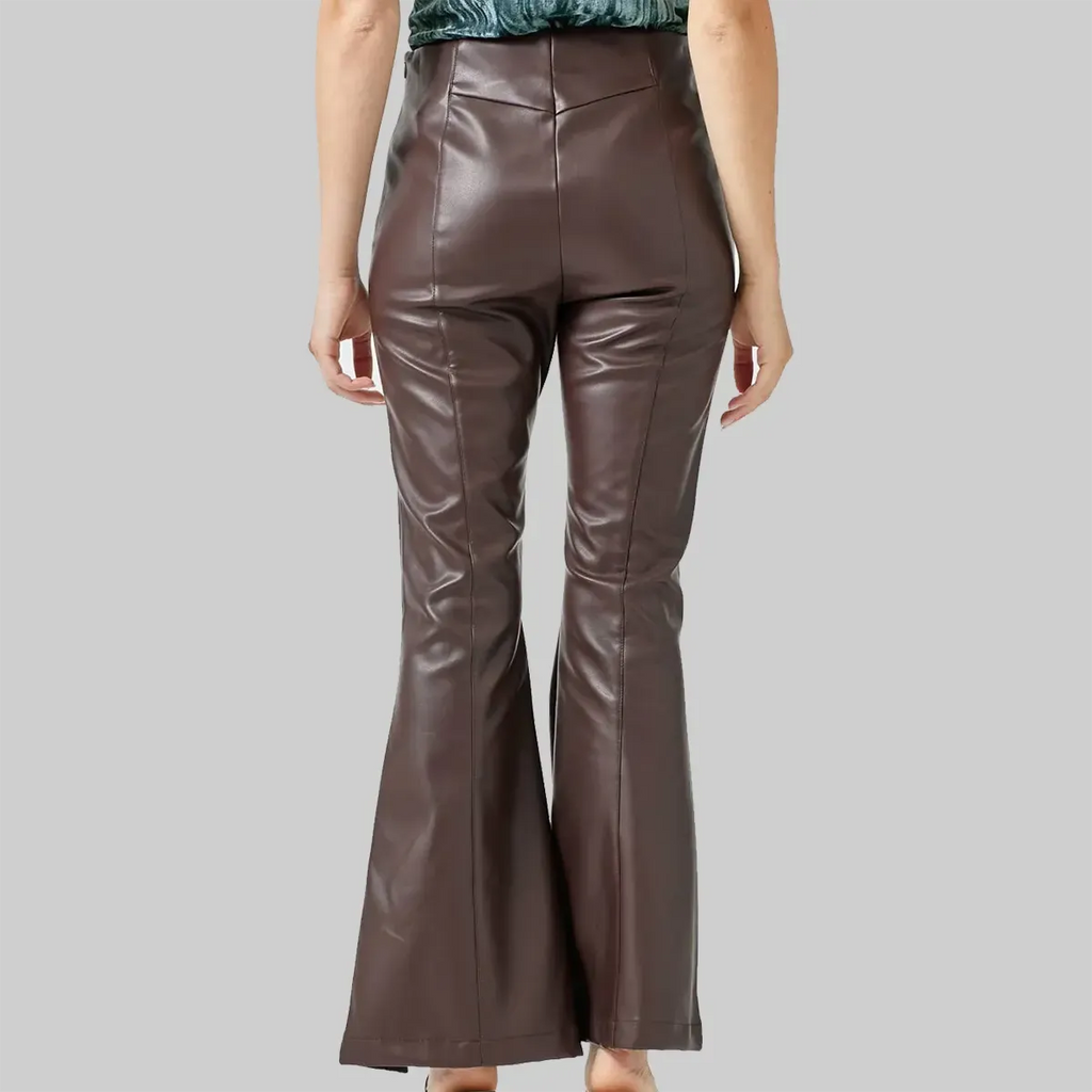 Women's Split Hem Leather Flare Pants