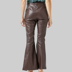 Women's Split Hem Leather Flare Pants