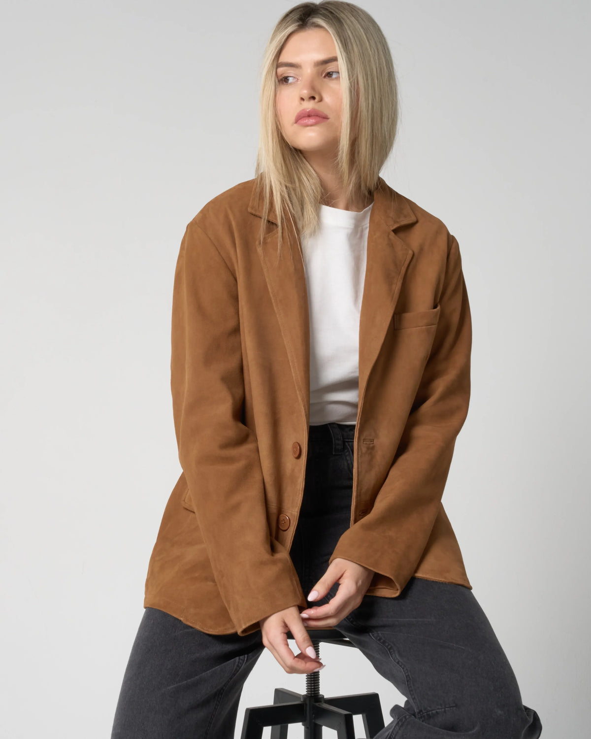 Women's Suede Leather Blazer Jacket