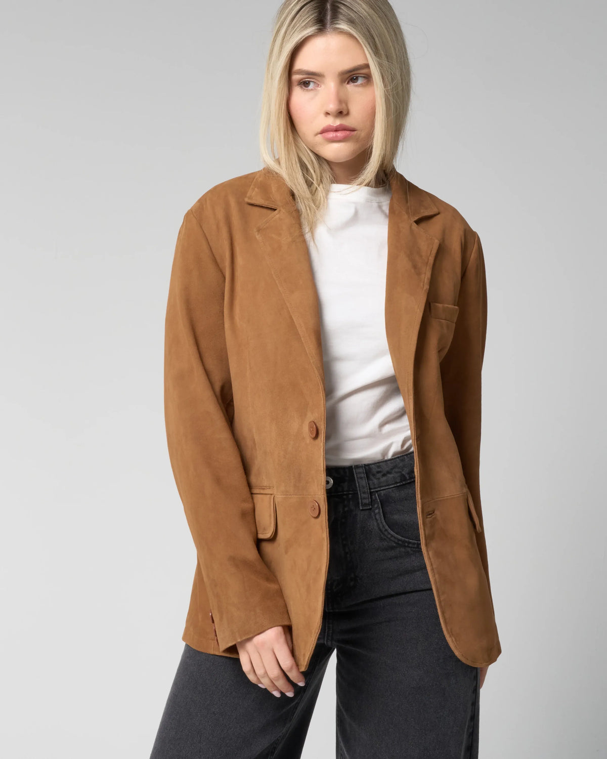 Women's Suede Leather Blazer Jacket