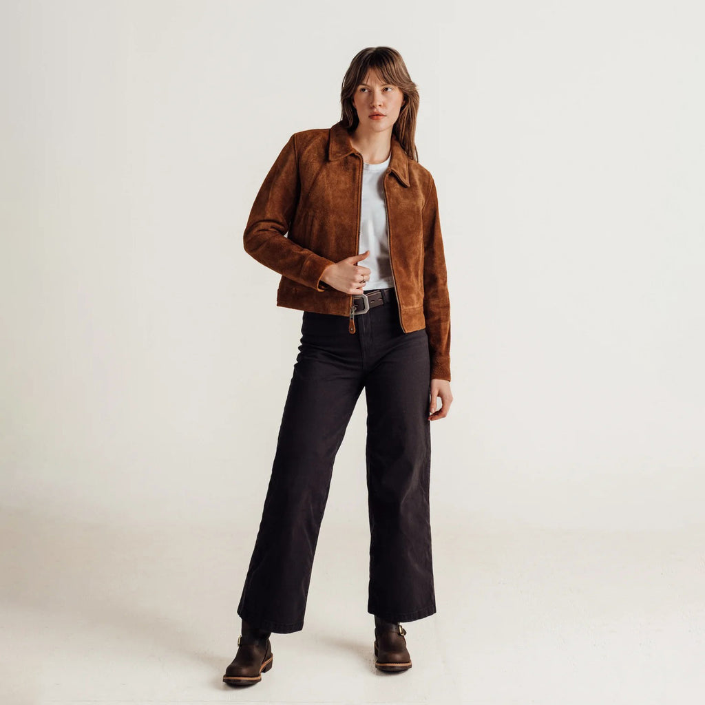 Women's Suede Leather Zip Jacket