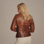 Women's Tailored Band Collar Café Racer Leather Jacket