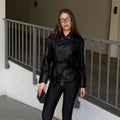 Women's Tailored Belted Double-Breasted Leather Jacket