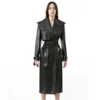 Women's Tailored Double-Breasted Leather Trench Coat