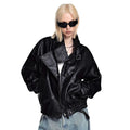 Women's Throat Latch Funnel-Neck Leather Blouson Jacket