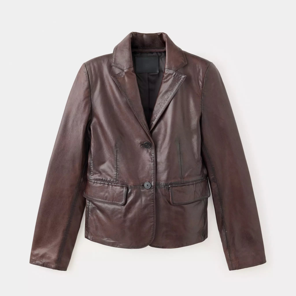 Women's Tailored Leather Blazer Jacket
